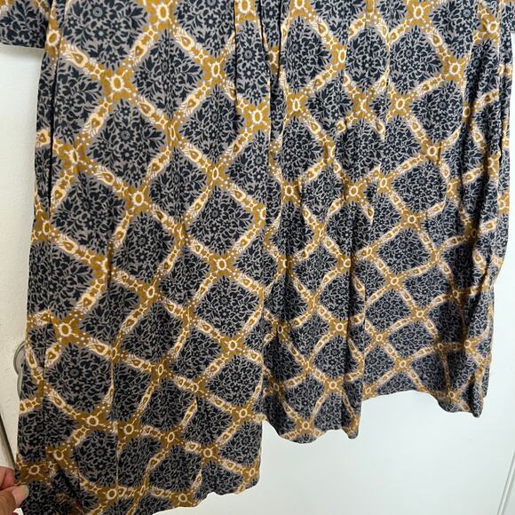 Maeve Button Front Collared Dress Gray Mustard Print Cotton Retro Boho Prairie - Picture 12 of 15